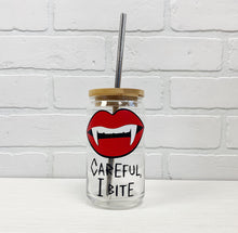 Load image into Gallery viewer, Careful, I Bite | Beer Can Glass | Libbey Glass | Iced Coffee | 16oz
