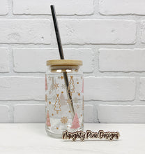 Load image into Gallery viewer, Pink &amp; Gold Trees | Beer Can Glass | Libbey Glass | Iced Coffee | 16oz
