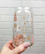 Load image into Gallery viewer, Pink &amp; Gold Trees | Beer Can Glass | Libbey Glass | Iced Coffee | 16oz
