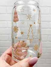 Load image into Gallery viewer, Pink &amp; Gold Trees | Beer Can Glass | Libbey Glass | Iced Coffee | 16oz
