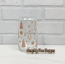 Load image into Gallery viewer, Pink &amp; Gold Trees | Beer Can Glass | Libbey Glass | Iced Coffee | 16oz

