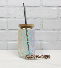 Load image into Gallery viewer, Rainbow Leopard Print | Beer Can Glass | Libbey Glass | Iced Coffee | 16oz
