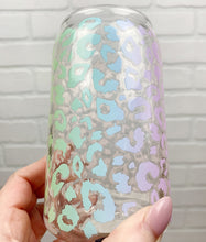 Load image into Gallery viewer, Rainbow Leopard Print | Beer Can Glass | Libbey Glass | Iced Coffee | 16oz
