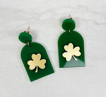 Load image into Gallery viewer, St. Patrick&#39;s Shamrocks | Drop Earrings | Trendy Earrings | St. Patrick&#39;s Day
