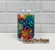 Load image into Gallery viewer, Colorful Succulents | Beer Can Glass | Libbey Glass | Iced Coffee | 16oz
