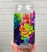 Load image into Gallery viewer, Colorful Succulents | Beer Can Glass | Libbey Glass | Iced Coffee | 16oz
