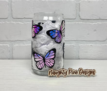 Load image into Gallery viewer, Butterflies | Beer Can Glass | Libbey Glass | Iced Coffee | 16oz
