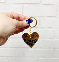 Load image into Gallery viewer, Personalized Leopard Print Heart | Keychain | Wooden Keychain | Custom
