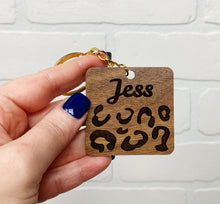 Load image into Gallery viewer, Personalized Leopard Print Square | Keychain | Wooden Keychain | Custom
