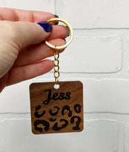 Load image into Gallery viewer, Personalized Leopard Print Square | Keychain | Wooden Keychain | Custom

